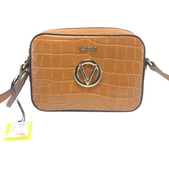 Mario Valentino Handbags - Mario Valentino Babette Croc Embossed Caramel Leather Cross Body Bag